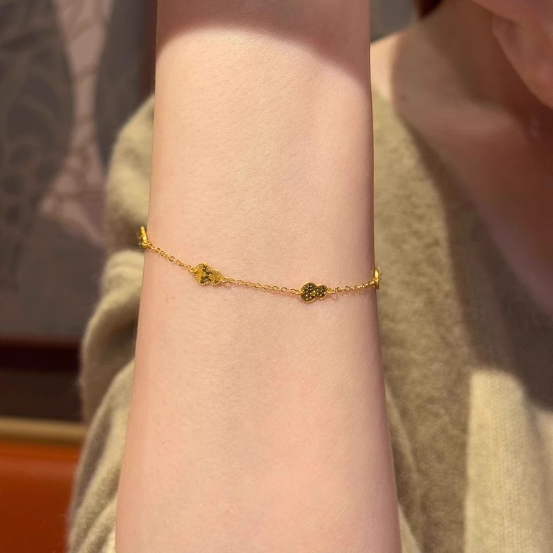 S925纯银新中式复古爆闪碎冰冰金色葫芦手链女2025新款素链条手饰