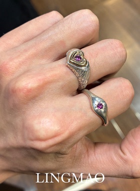 vintage复古爱心八芒星戒指小众