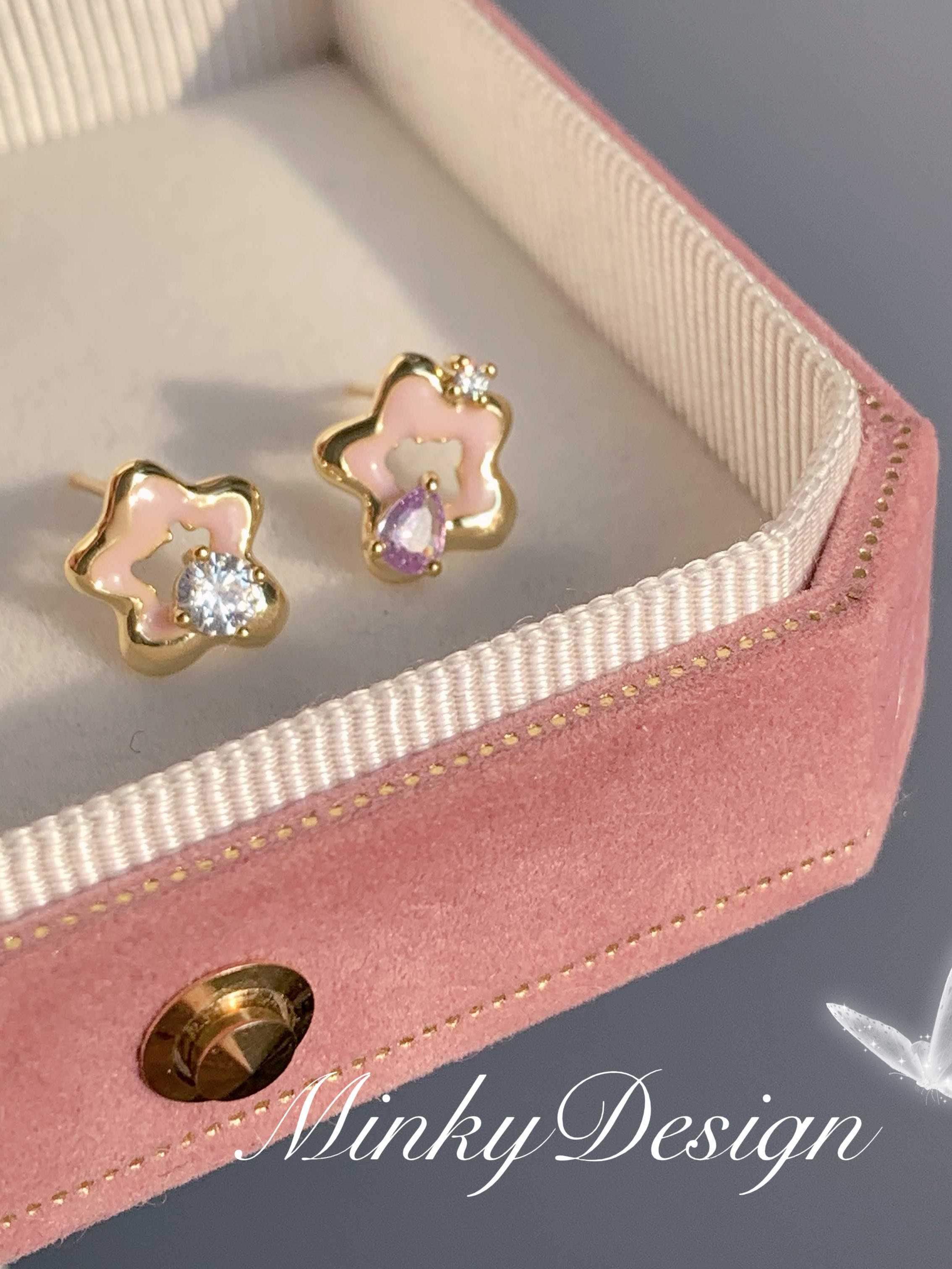 粉色花朵耳环女无耳洞蚊香盘耳夹