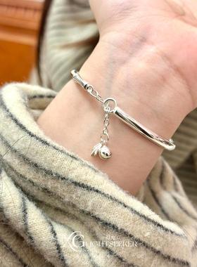 新中式银色亮面竹节铃铛叶片手镯