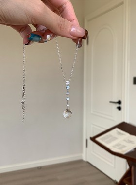 清冷感冰透仿白水晶吊坠项链气质