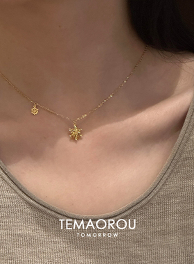 清冷感金色雪花吊坠项链时尚轻奢