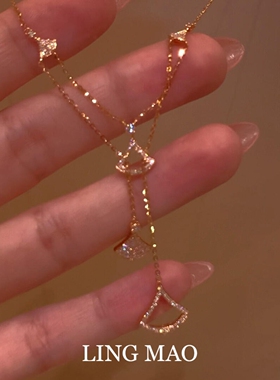 复古爆闪满钻裙摆流苏项链高级感