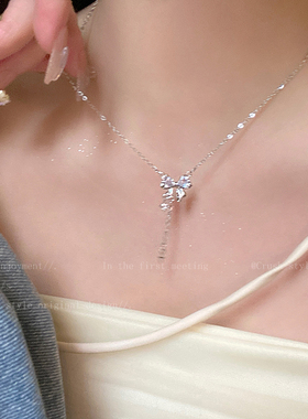 925银蝴蝶结锆石项链女轻奢小众