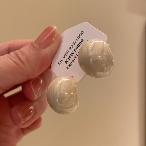 法式复古奶白色滴釉几何豆豆耳钉