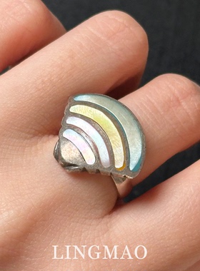 彩色几何扇形螺纹戒指高级感轻奢