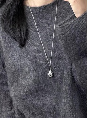 韩系ins风银色水滴吊坠长款项链