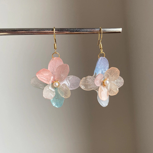 S925纯银彩色干花耳环夏日度假海边风耳钩小众设计高级感独特耳饰