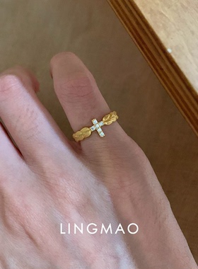 复古闪钻十字架麦穗戒指小众轻奢