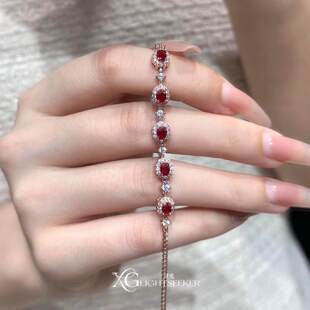 中古Vintage爆闪椭圆仿红宝石手链小众轻奢老钱风气质显白手饰女