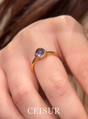 简约紫色仿水晶圆形细款戒指小众
