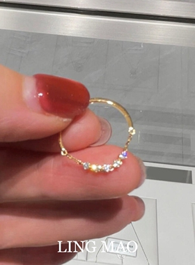 轻奢排钻链条半圈极细戒指高级感