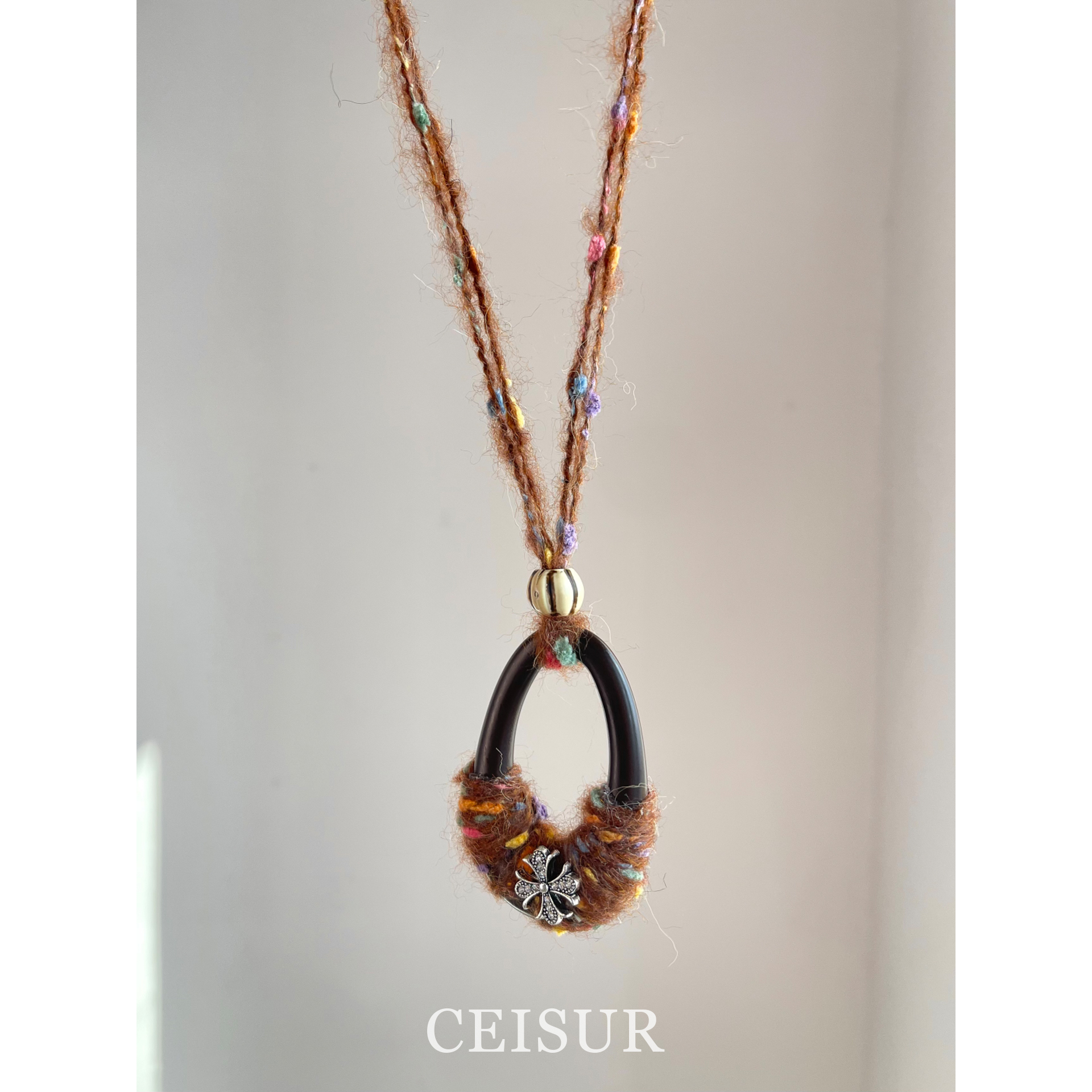 秋冬美拉德棕色毛线缠绕圆环项链