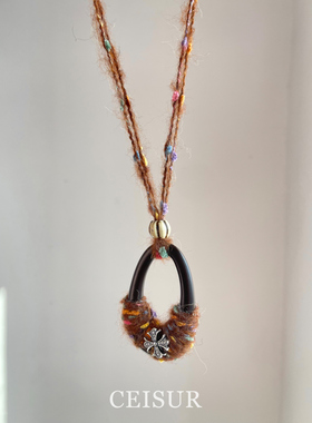 秋冬美拉德棕色毛线缠绕圆环项链