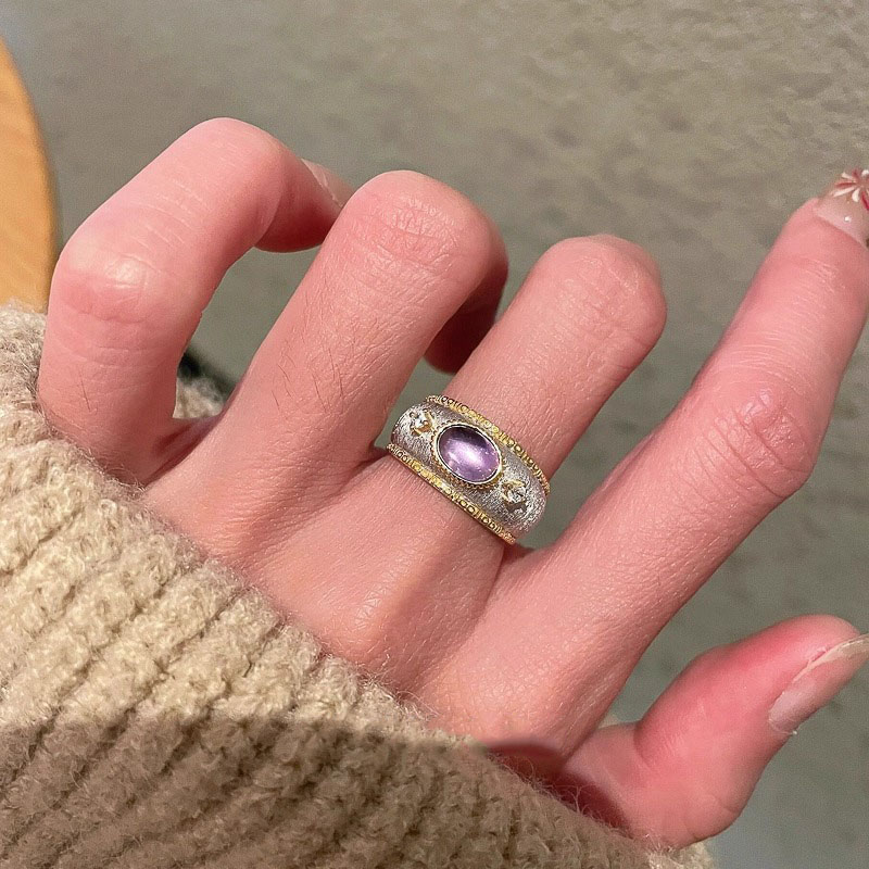 中古Vintage椭圆宽面拉丝戒指女