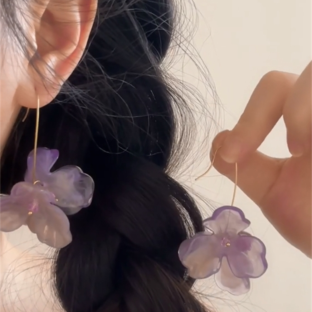 S925纯银超仙紫色花朵耳钉氛围感