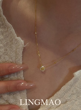 精致超闪黄色闪钻简约项链高级感