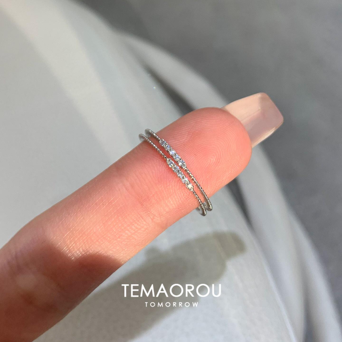 银色mini满钻极细戒指小众高级感