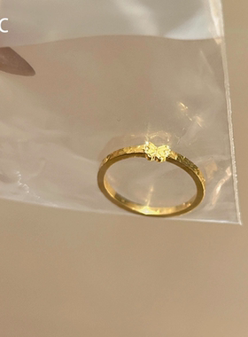 S925纯银金色碎碎冰蝴蝶戒指百搭