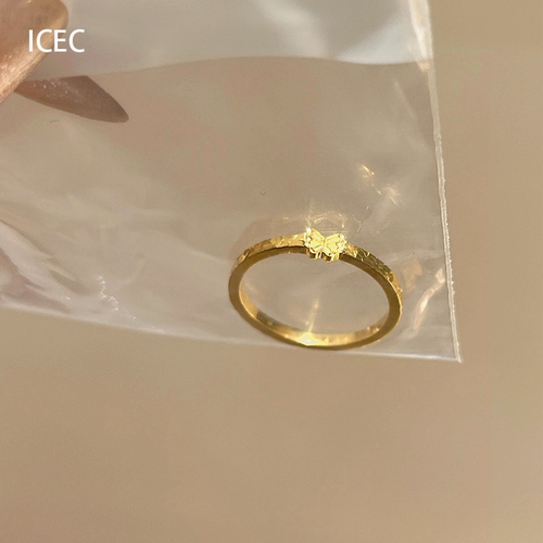 S925纯银金色碎碎冰蝴蝶戒指百搭