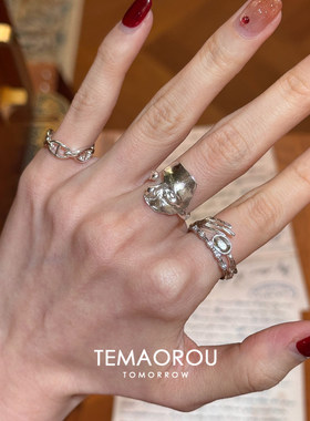 Vintage中古银色面具戒指小众女