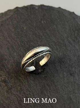 极简颗粒边开口素圈戒指潮流时尚