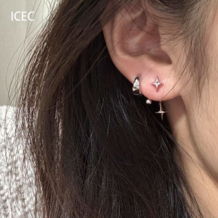 S925纯银韩系简约四芒星后挂式 耳钉小众设计精致高级日常百搭耳饰