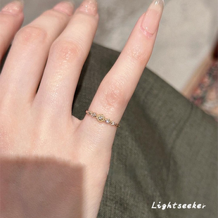 法式中古点钻花朵戒指女轻奢高级感超闪细圈尾戒复古食指戒秋气质