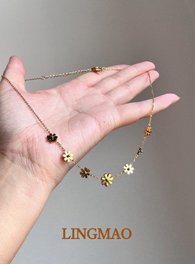 复古金色雏菊花朵项链高级感轻奢