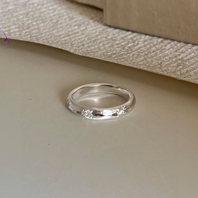 银色拉丝雕刻八芒星戒指轻奢小众