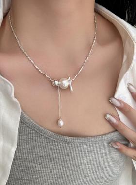 s925纯银仿珍珠项链碎银锁骨链女