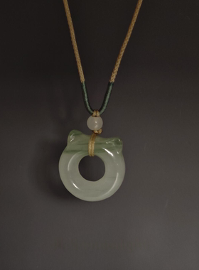 新中式仿玉石小猫咪耳朵吊坠项链