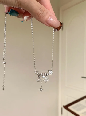 拉丝鸢尾花别针吊坠项链高级轻奢