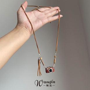 复古美拉德棕色小熊相机项链女轻奢小众高级感颈链独特设计锁骨链