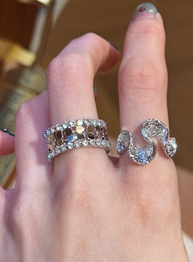 冷淡风流光碎碎冰银色宽面戒指女