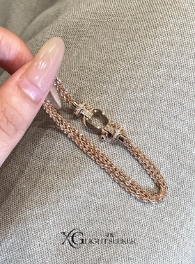 秋冬中古爆闪玫瑰金马蹄扣手链女