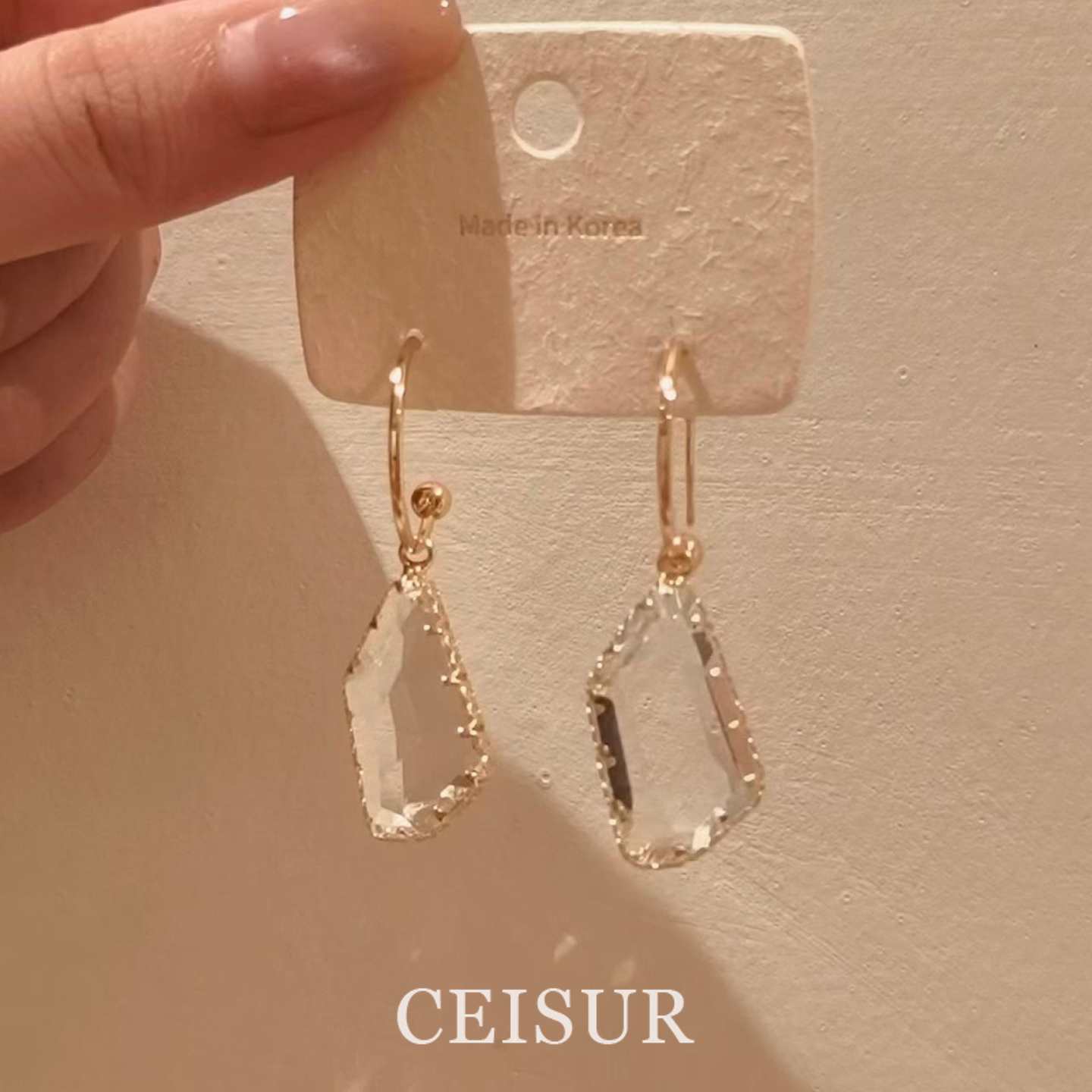 冷淡风透明仿水晶几何吊坠耳钉女