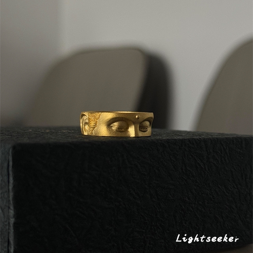S925纯银新中式金色佛公之眼戒指
