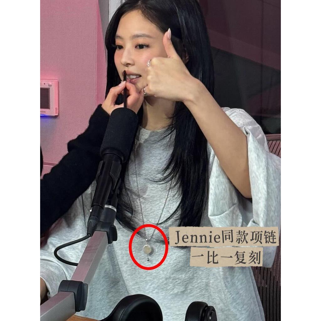 S925纯银Jennie金智妮同款圆片长款项链女时尚简约百搭小众毛衣链