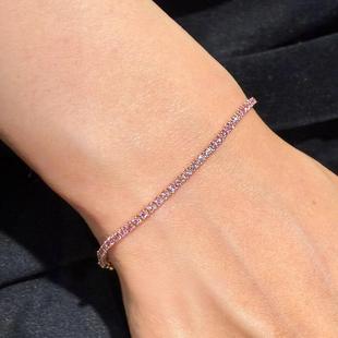 S925纯银极细款粉色爆闪钻手链精致轻奢贵气手饰小众设计高级感女