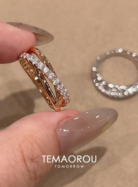 银色交叉三环戒指小众高级感轻奢