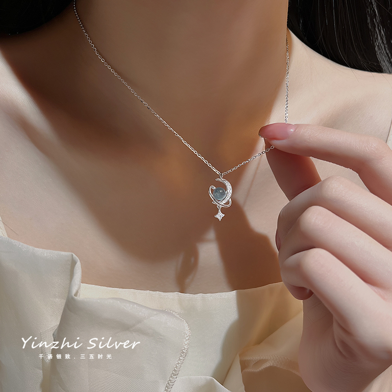 S925纯银月光石星月项链轻奢小众