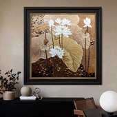 饰画客厅中古新中式 纯手绘油画限量餐厅玄关装 挂画 荷塘 原创