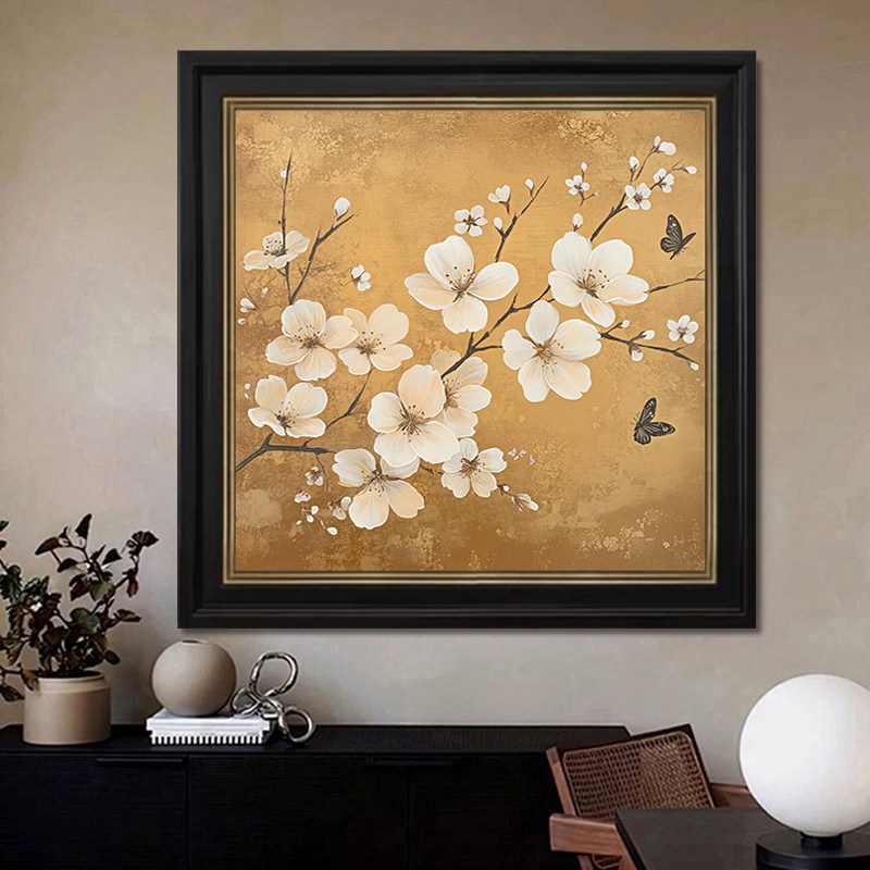 原创 |《碟恋花》纯手绘油画限量玄关装饰画客厅中古新中式挂画