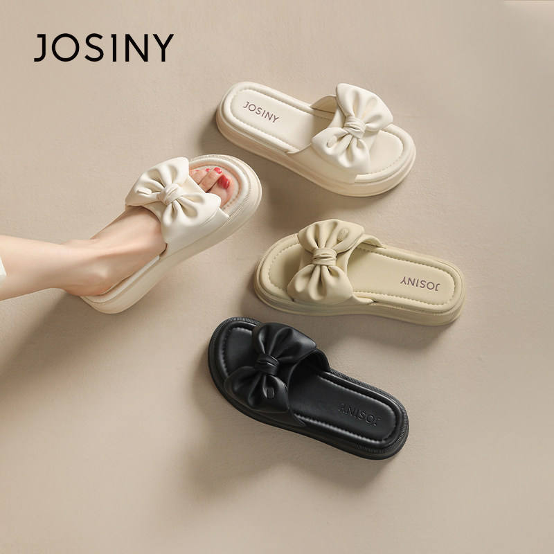 卓诗尼厚底拖鞋女2026夏季新款法式舒适温柔蝴蝶结凉拖软底一字拖