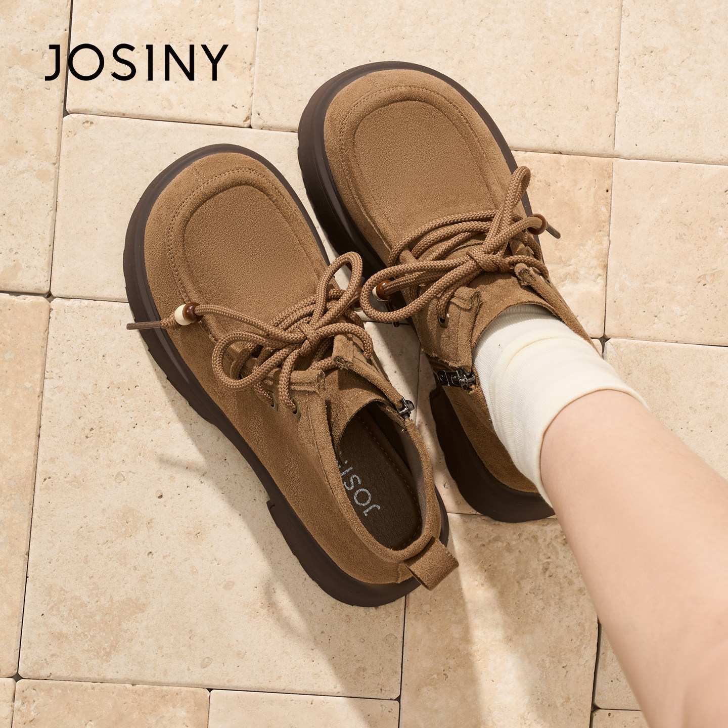 卓诗尼复古勃肯鞋女2026春季新款厚底增高百搭舒适可爱高帮小短靴