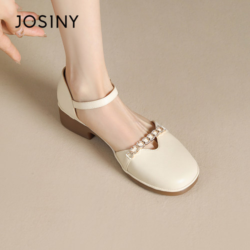 卓诗尼正品水钻一字带玛丽珍鞋