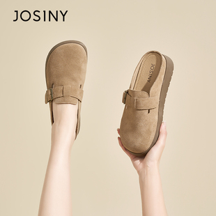 卓诗尼厚底勃肯鞋女2026春季新款复古一脚蹬真皮半拖鞋包头懒人鞋