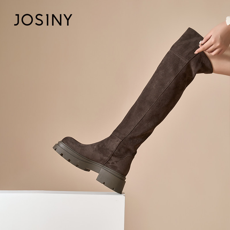 卓诗尼过膝长筒靴女2025年秋冬新款复古百搭显瘦加绒保暖高筒靴子