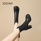 卓诗尼短靴女2025秋冬新款 复古百搭显瘦小个子增高粗高跟时装 靴子